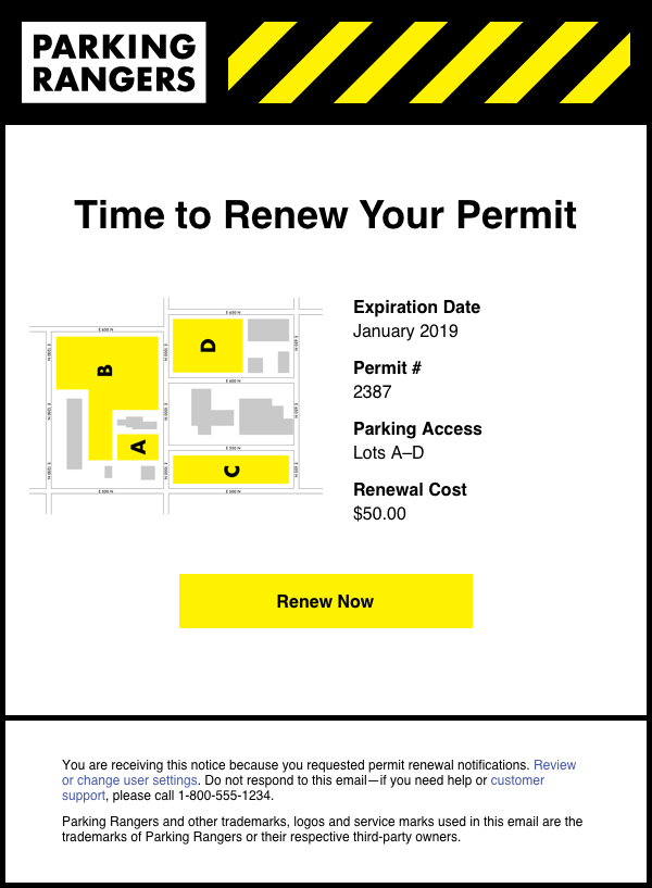 Parking Rangers Permit Renewal Email