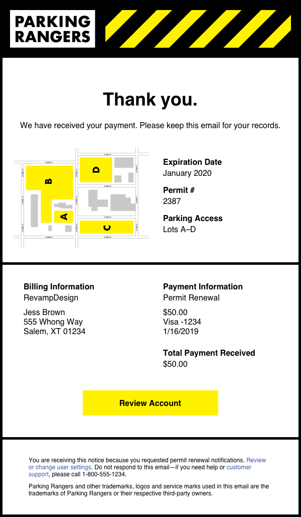 Parking Rangers Purchase Receipt Email
